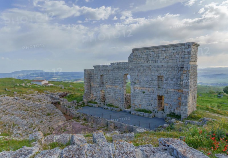 Ruins of Acinipo, also known as Ronda la Vieja, a city from the Roman Empire. The picture shows the Roman theater, which is still in use today. Located in Ronda, Malaga, Andalusia, Spain, Europe
