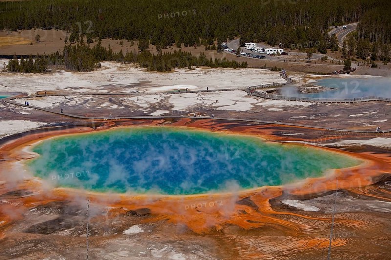 Grand Prismatic Spring, Midway Geyser Basin, Yellowstone National Park, Wyoming, USA, North America
