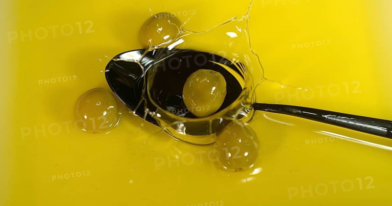 Green Olive, Olea europaea, Falling in a Spoon