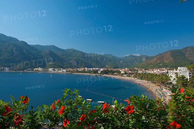 Beach bay of Icmeler near Marmaris, Turkish Aegean Sea, Coast, Turkey, Asia