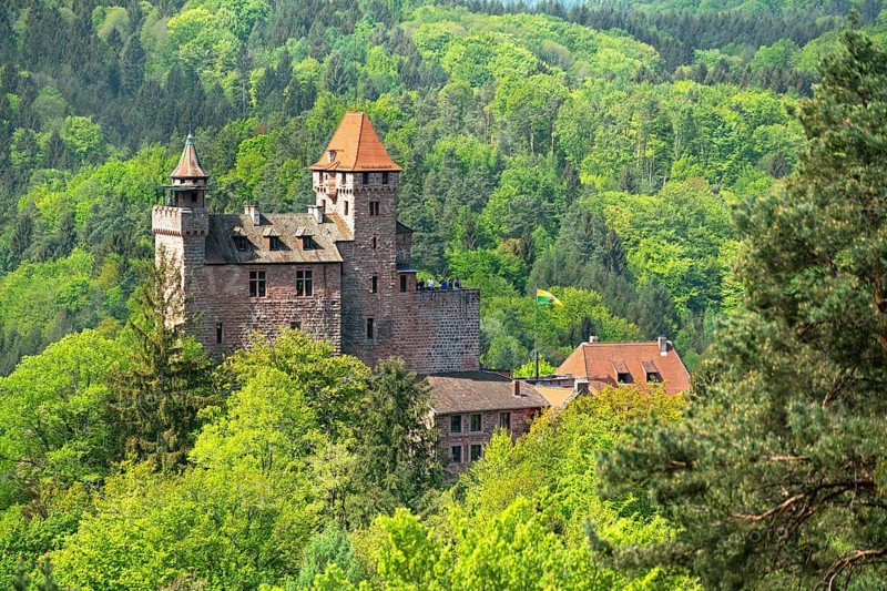 Berwartstein Castle in Spring, Erlenbach, Palatinate Forest nature park, Palatinate, Rhineland-Palatinate, Germany, Europe