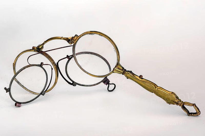 Visual aids, antique lorgnon or lorgnette and pince-nez