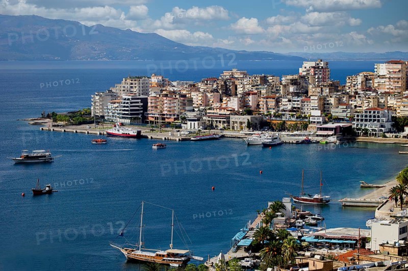View from above the port of Saranda, Albania, Europe