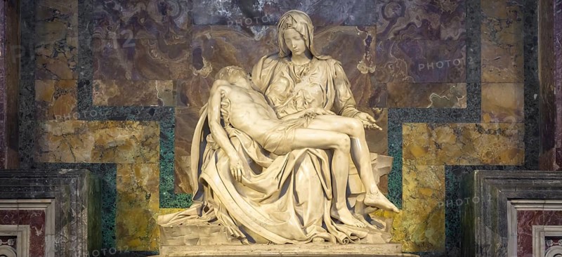 ROME, VATICAN STATE - August 28, 2018: Pietà di Michelangelo (The Pity), 1498-1499, located in St. Peter Basilica in Rome