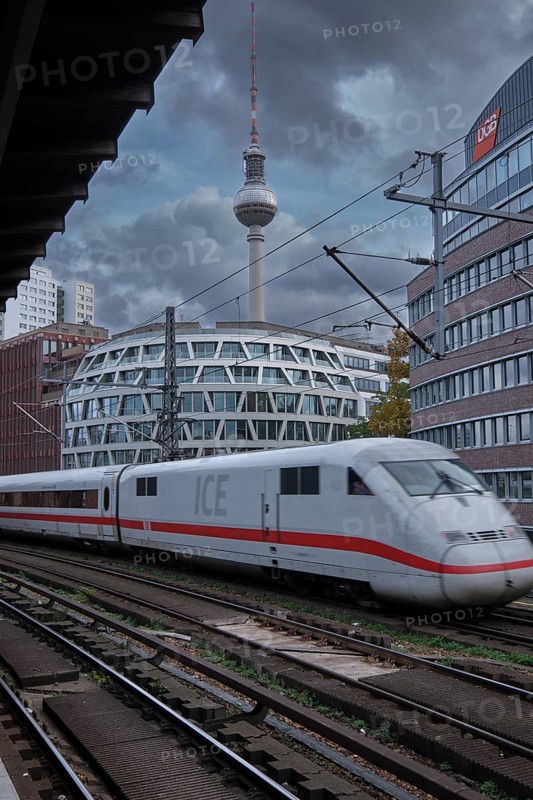 Germany, Berlin, 10 November 2023, ICC train, at Hackescher Markt S-Bahn station, TV tower, Europe