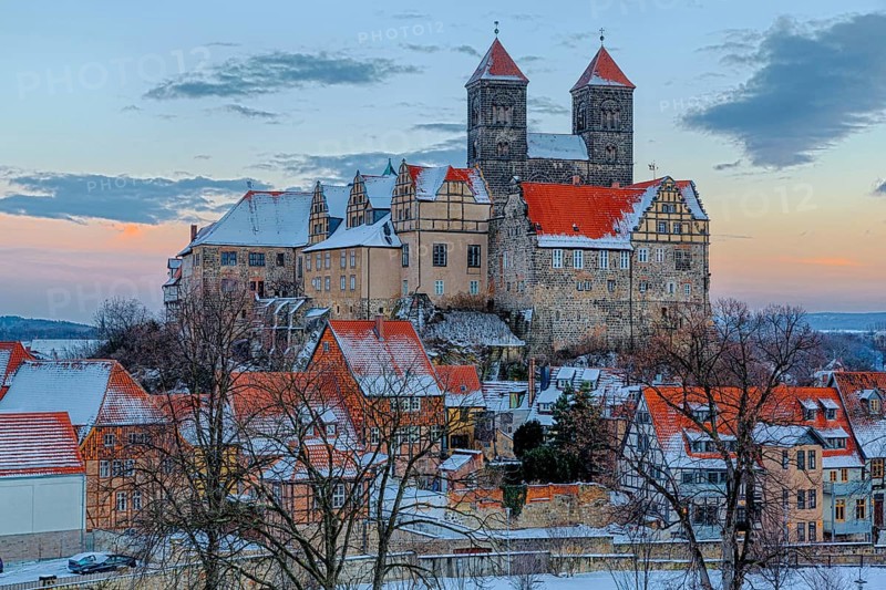 Quedlinburg Castle and Collegiate Church in Winter at Sunset