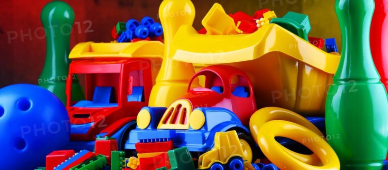Composition with colorful plastic children toys