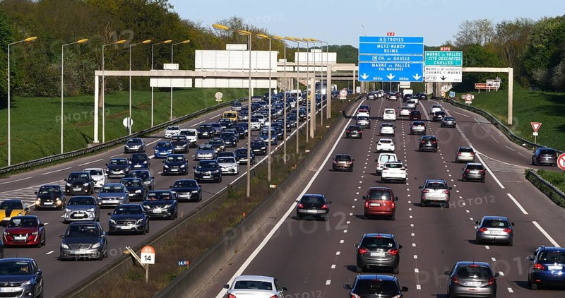 Traffic Jam on Highway A4 near Paris, Car Traffic, France, Europe