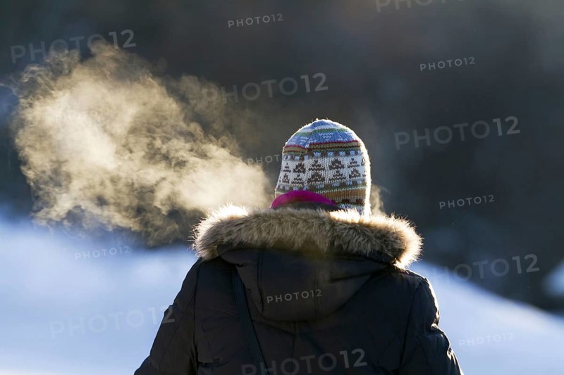 Man breathing in the cold, Montreal, Quebec, Canada, North America