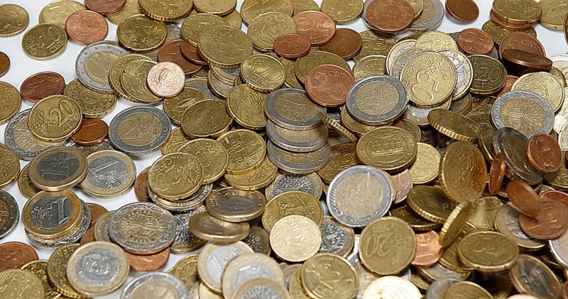 Euro Coins Falling against white Background