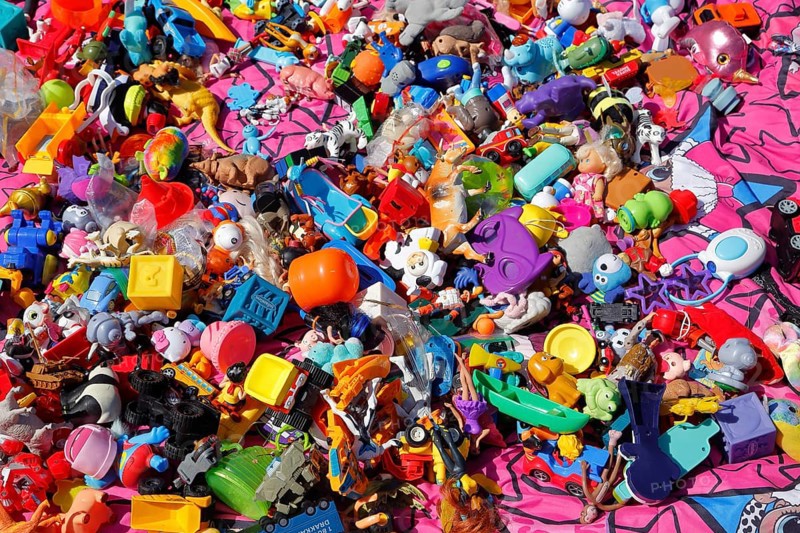 Small toys at a country flea market, Province of Quebec, Canada, North America
