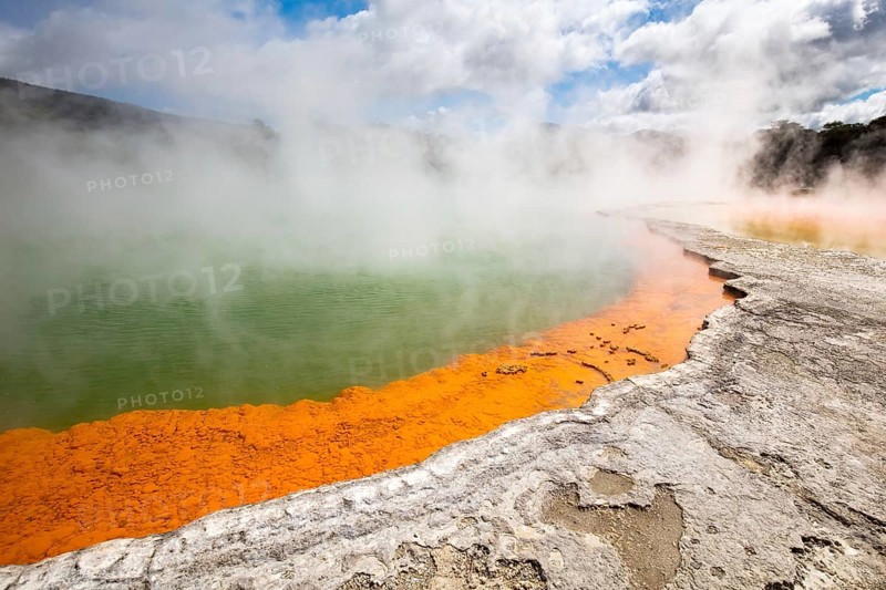 'Artist's Palette' water feature and Champagne pool at Wai-O-Tapu Geothermal Wonderland near Rotorua in New Zealand