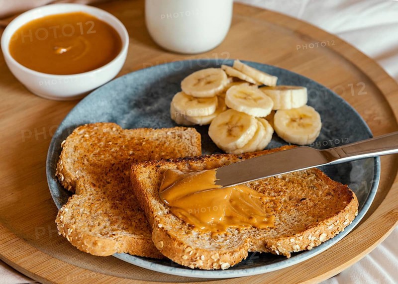 High angle peanut butter bread slice