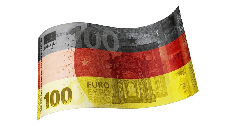 100 Euro note in black, red and gold (German flag)