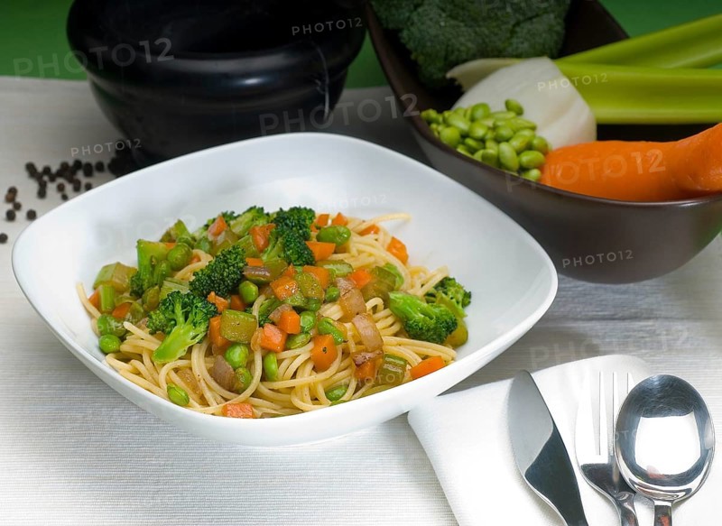 Italian spaghetti pasta with fresh homemade vegetable sauce