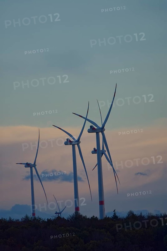 Wind turbines in the Limpurger mountains, Limpurger Land, Swabian-Franconian Forest nature park Park, Schwäbisch Hall, Hohenlohe, Heilbronn-Franconia, Baden-Württemberg, Germany, Europe