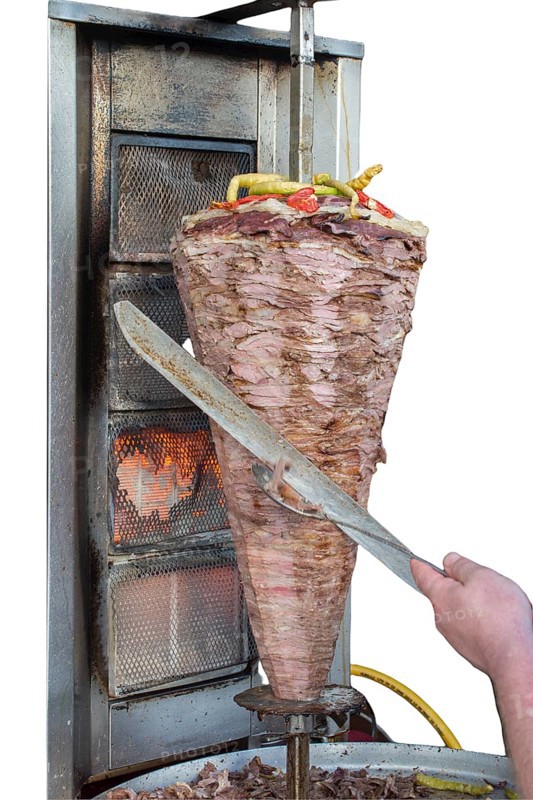 Vertical skewer meat for Doner Kebab, Turkish street food