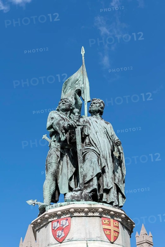 Jan Breydel and Peter De Conik statue in Market Square Bruges West Flanders in Belgium