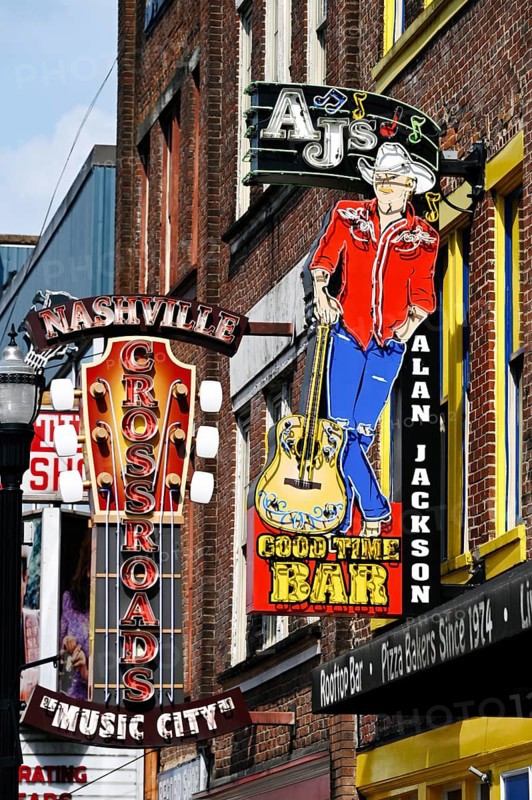 Alan Jackson Bar neon sign on Broadway, Nashville, Tennessee, United States of America