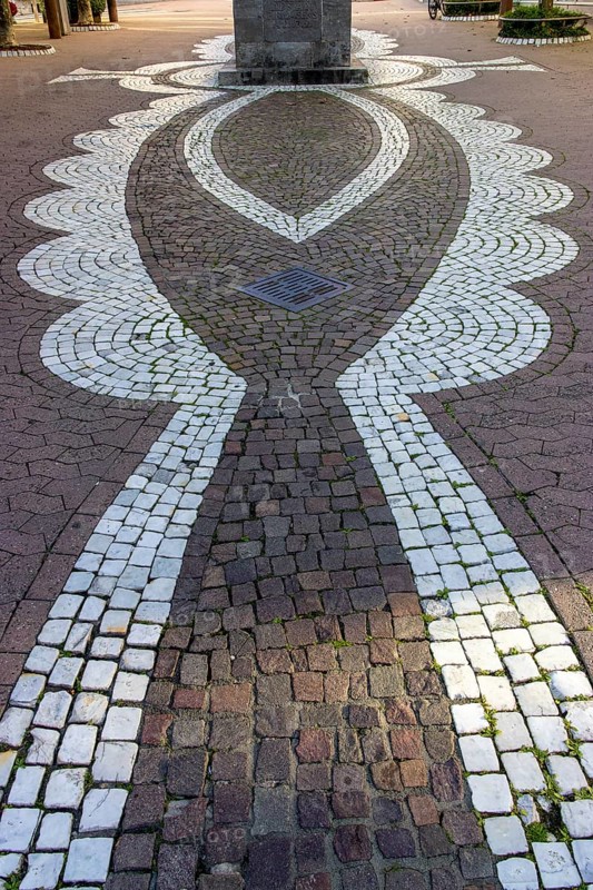 Paving mosaic in the pedestrian zone in main street, Pirmasens, Rhineland-Palatinate, Germany, Europe