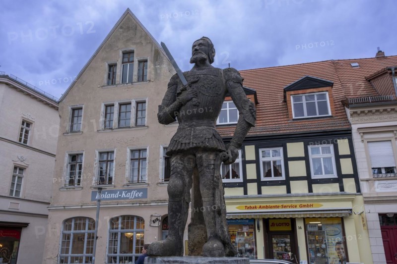 Perleberger Roland on the large market square, Perleberg, Brandenburg, Germany, Europe
