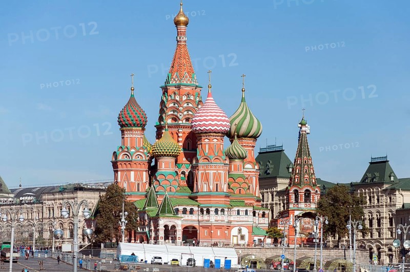 MOSCOW, RUSSIA, 21.09.2015. Saint Basil Cathedral and Vasilevsky Descent of Red Square in a Moscow Kremlin