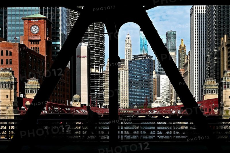 View of Downtown from the Wells Street Bridge, Chicago, Illinois, United States of America
