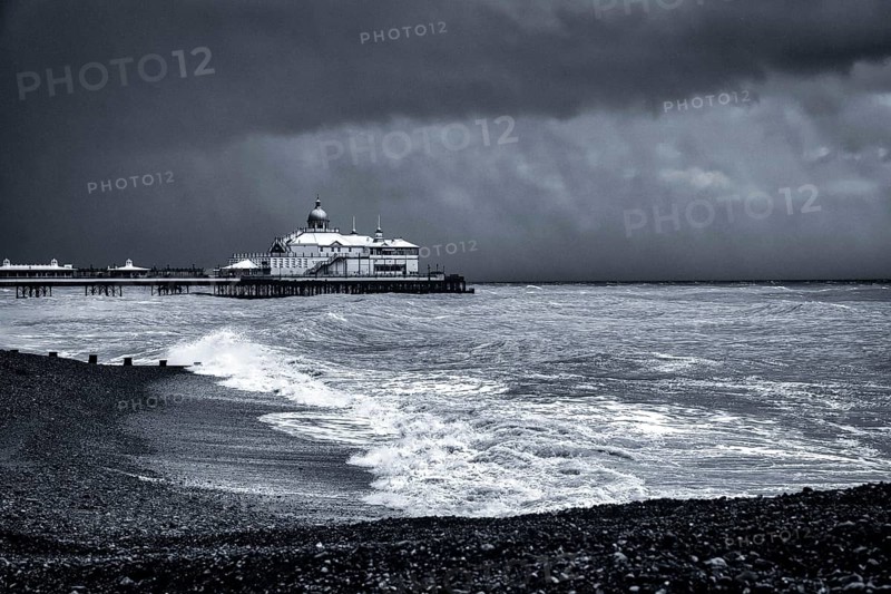 EASTBOURNE, EAST SUSSEX/UK - OCTOBER 21 : Tail End of Storm Brian Racing Past Eastbourne Pier in East Sussex on October 21, 2017