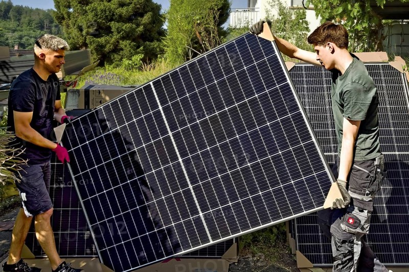 Assembly of photovoltaic. Photovoltaic module PV system Solar module Solar panel Solar system Solar energy Solar collector Solar power plant Solar module Solar panel Solar panels Solar cell system Solar energy Solar collector Alternative energy Solar modules Assembly Roof work Renewable energy Solar collectors Electricians Mounting systems Inverters Connection work Power generation Sustainability Environmentally friendly Energy efficiency Stuttgart, Baden-Württemberg, Germany, Europe