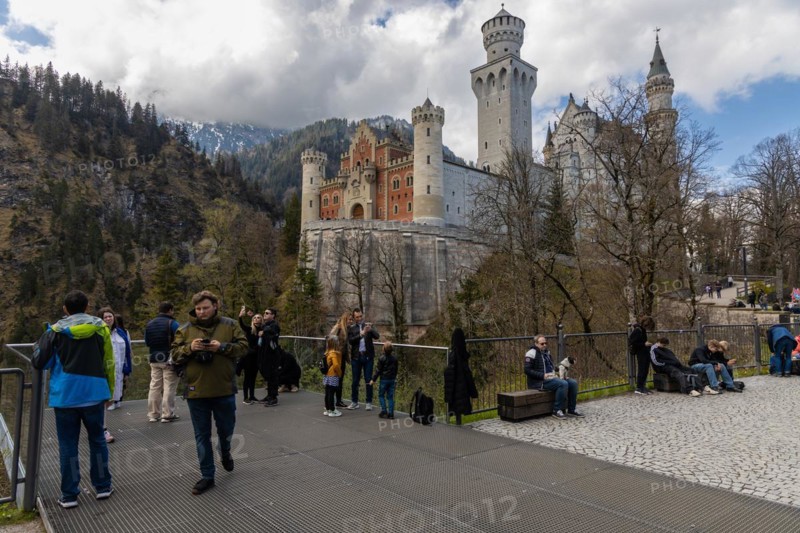 Tourists taking photos down the Neuschwanstein castle in Schwangau, a Bavarian village in Germany