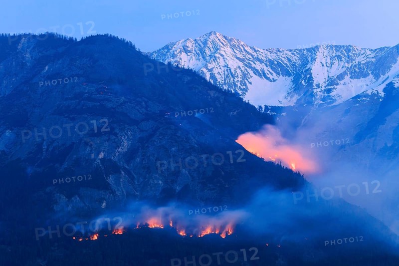 Forest fire on Mt Hochmahdkopf, Tyrol, Austria, Europe