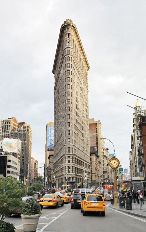NEW YORK CITY, USA, JUNE 13: The triangle-shaped Flatiron Building is one of the most iconic skyscrapers of New York City. June 13, 2012 in New York City, USA, North America