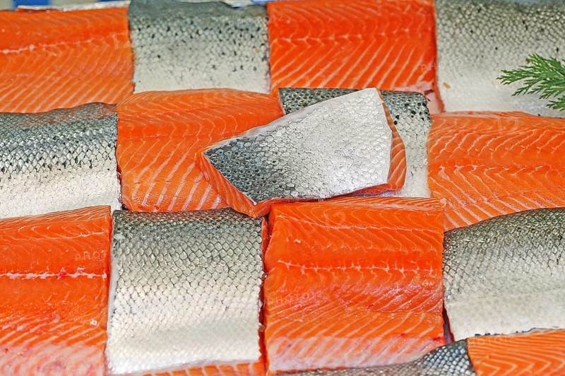 Fresh salmon at the fishmonger