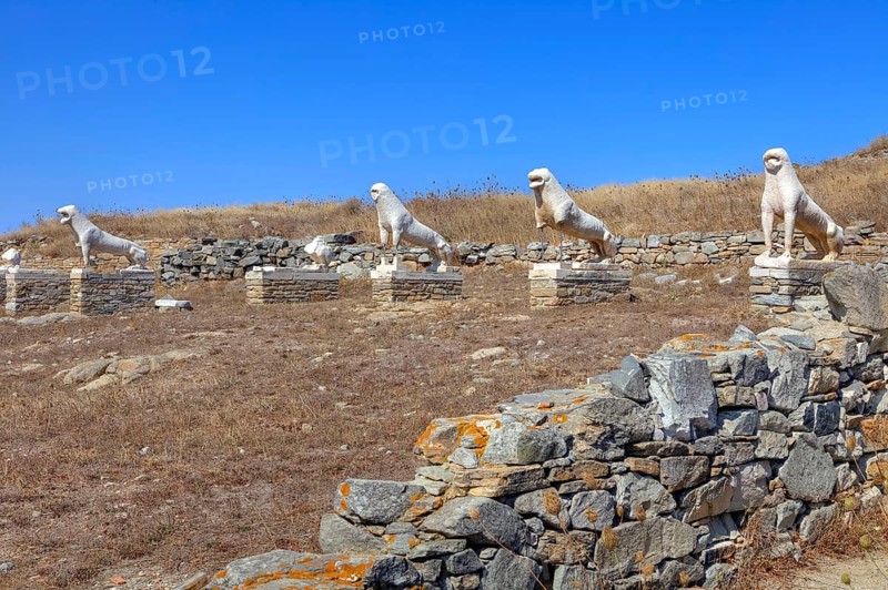 Lion Terrace, lion statues, sacred precinct, Delos, near Mykonos, Cyclades, Greece, Europe
