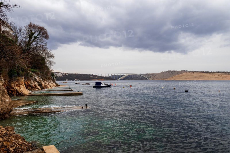 View of the bridge to the island of Krk from the steep coast near Ostro near Kraljevica, Kvarner Gulf region, Kvarner Bay, Croatia, Europe, Mediterranean Adriatic Sea, Europe