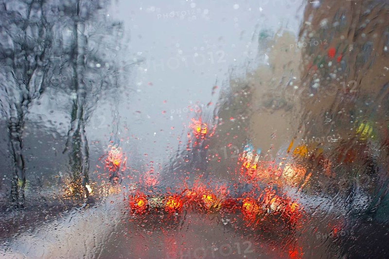 Poor visibility through the windshield in rain and snow, Munich, Bavaria, Germany, Europe