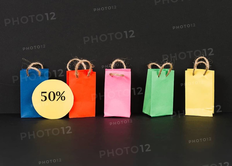 Bright packets with sale label