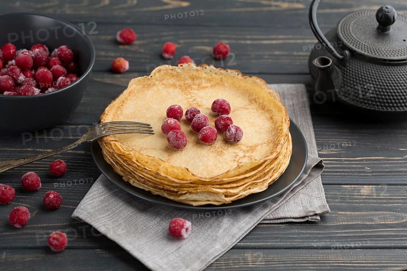 High angle pancakes with fruits