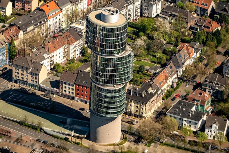Exenterhouse office tower and high-rise commercial building, Exenterhouse on a former listed bunker on Universitätsstrasse in Bochum