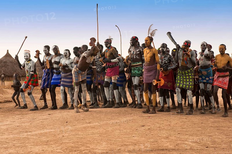Karo people, traditional dance ceremony, Omo Valley, Southern Ethiopia, Karo