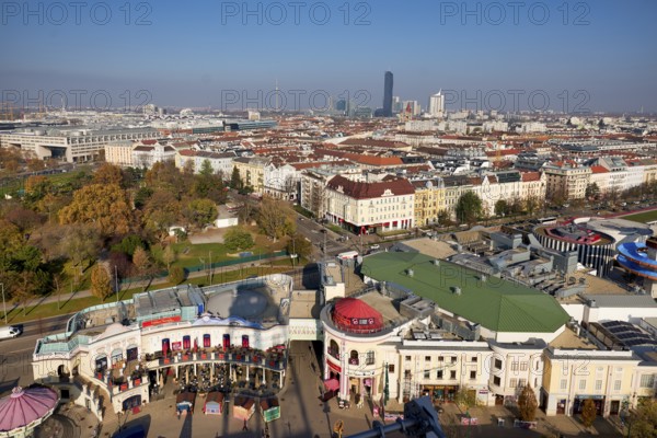 View from the Riesenrad Panoramic Wheel. Prater Park. The oldest ferris wheel in the World. Vienna Austria