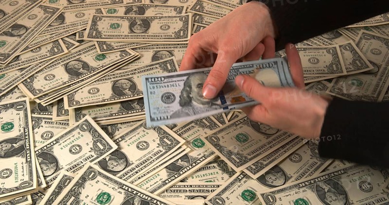 Hands of Woman and Dollar Banknotes