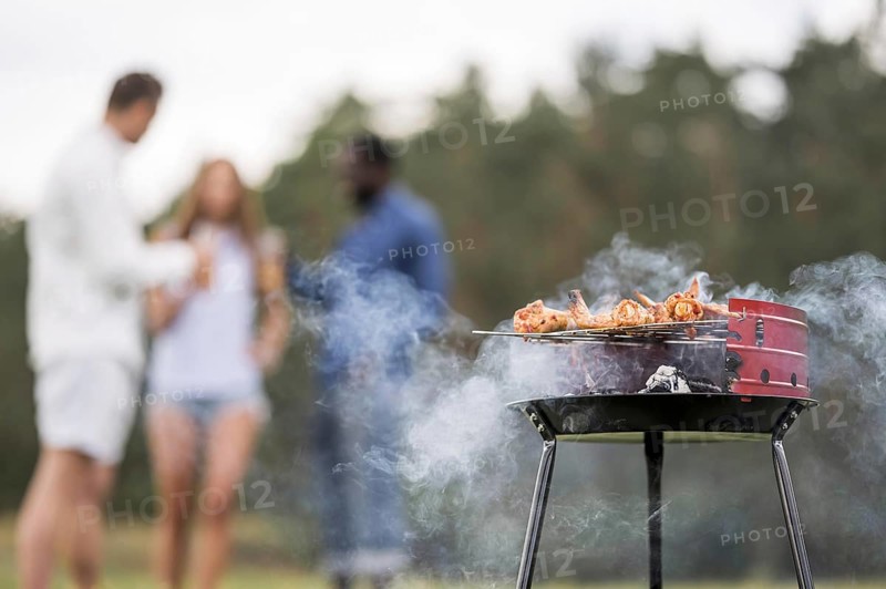 Barbecue roasting food with friends conversing. Resolution and high quality beautiful photo