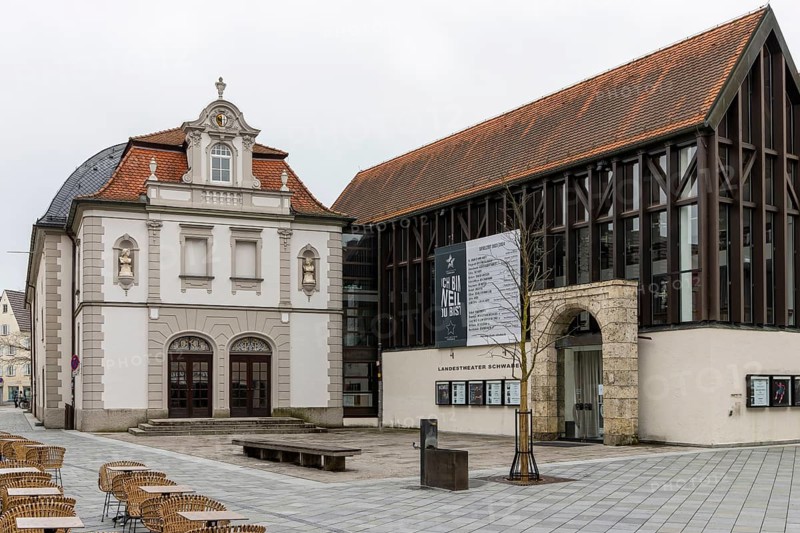 Swabian State Theatre on Theaterplatz, in the old town, Memmingen, Swabia, Bavaria, Germany, Europe
