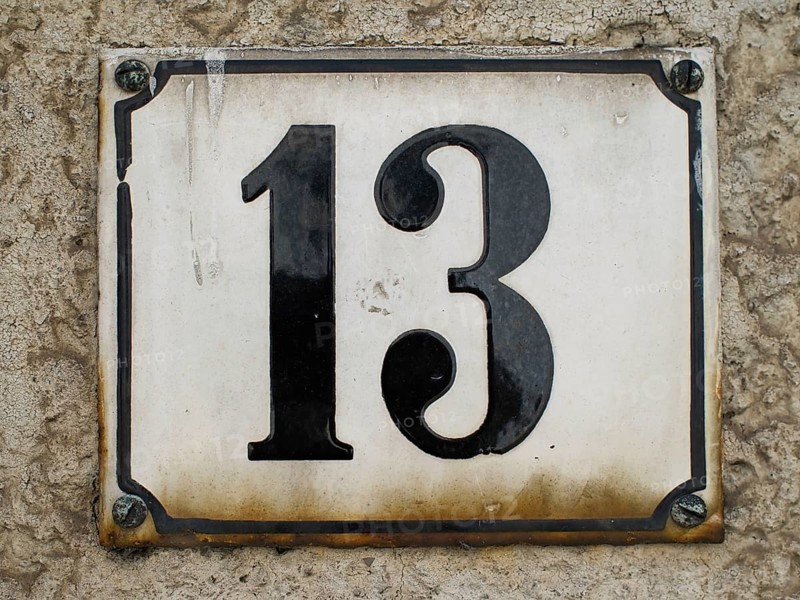 Vintage, house number plate, number 13, digit, anniversary, birthday, North Rhine-Westphalia, Germany, Europe