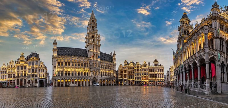 Brussels Belgium, sunset panorama city skyline at famous Grand Place town square