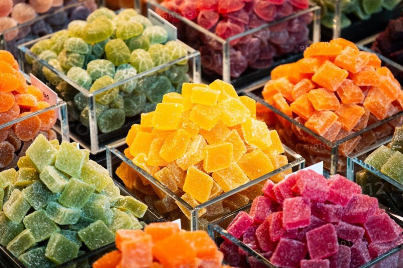Sweets at La Boqueria market in Barcelona, Spain, Europe