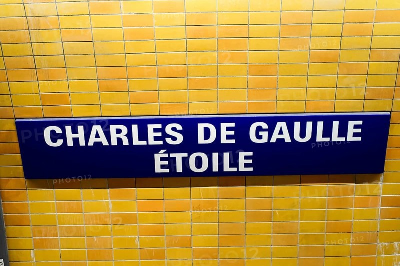 Underground sign Place Charles de Gaulle, Etoile Paris, France, Europe