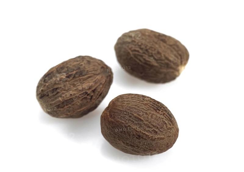 Nutmeg, myristica fragrans against White Background