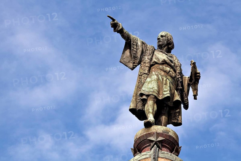 Columbus column at the port of Barcelona, at the end of the famous street Las Ramblas